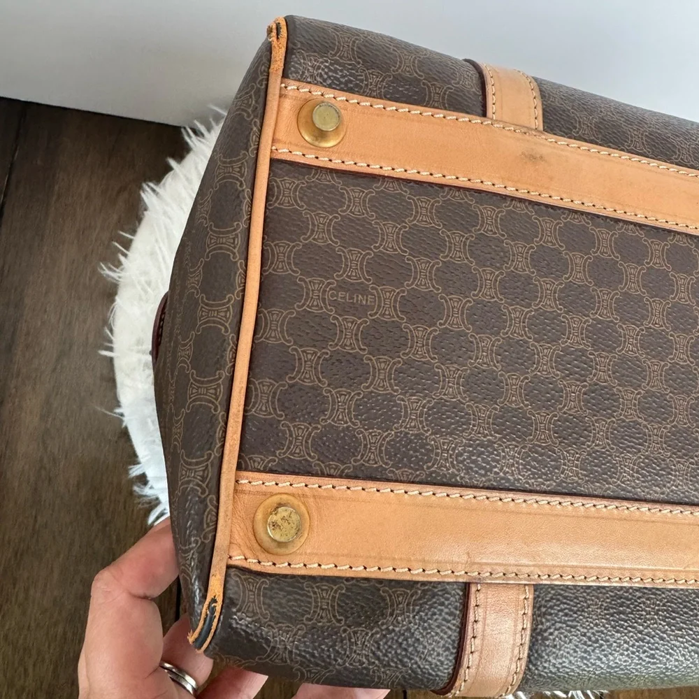 Celine Brown and Tan Coated Canvas Travel Satchel